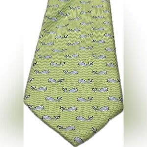 Tommy Hilfiger Green Whale Print Silk Tie 100% Silk Preppy Novelty Necktie